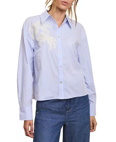 Mint Velvet Women's Stripe Embroidered Shirt In Blue