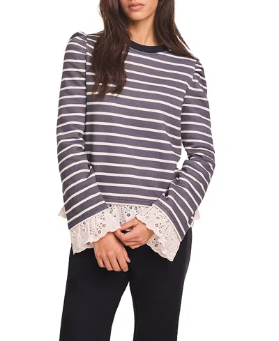 Mint Velvet Stripe Woven Mix Sweatshirt In Gray