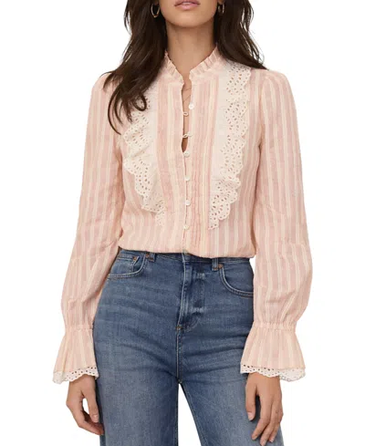 Mint Velvet Women's Striped Broderie Trim Blouse In Pink