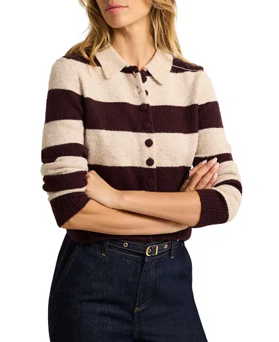 Mint Velvet Women's Striped Knit Jumper Collared Pullover Sweater With Long Sleeve In Multi