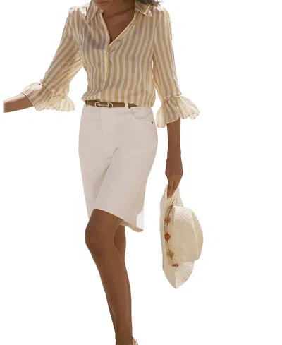 Mint Velvet Striped Ruffle Detail Shirt In Yellow
