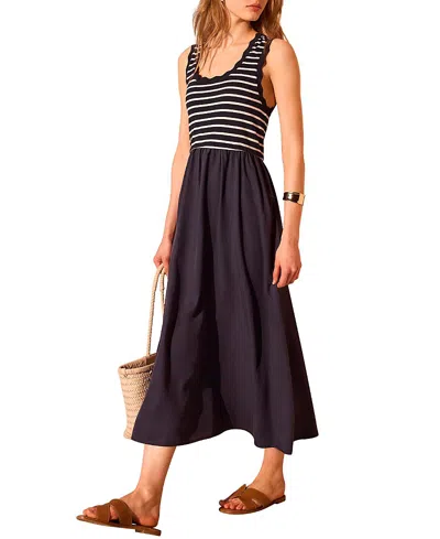 Mint Velvet Women's Striped Scallop Trim Midi Dress In Blue