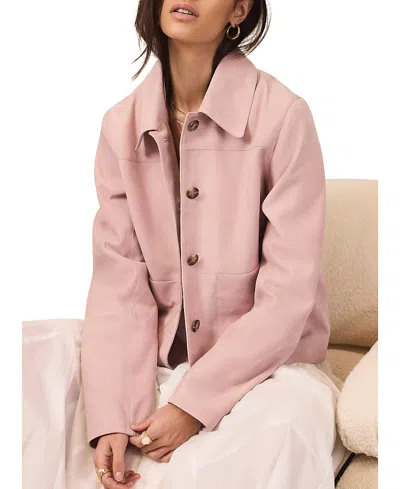 Mint Velvet Women's Suede Jacket With Classic Collar & Button-front Pockets In Pink