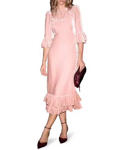 Mint Velvet Velvet Ruffle Midi Dress In Pink