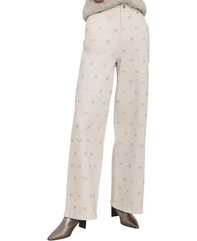 Mint Velvet Women's White Wash Embellished Wide Jeans In Multi