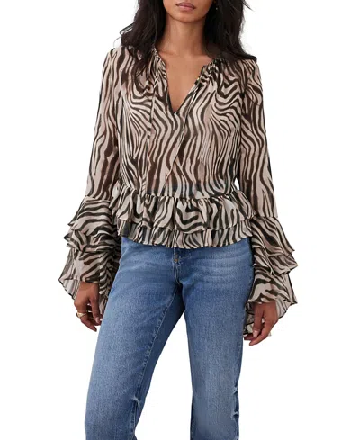 MINT VELVET WOMEN'S ZEBRA PRINT RUFFLE TOP
