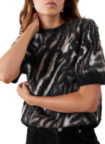Mint Velvet Zebra Knit Top In Black
