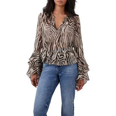 Mint Velvet Zebra Print Ruffle Top In Black