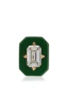 Minty 18k Yellow Gold Deuce Court Ceramic Diamond Medium Single Stud Earring In Green
