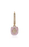 Minty 18k Yellow Gold Rose Ceramic Small Diamond Single  Huggie Earring In Pink