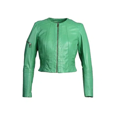 Pre-owned Minty Womens Short Leather Jacket In Green