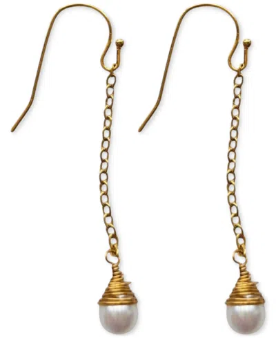 Minu Jewels Chain & Freshwater Pearl Linear Drop Earrings In Gold