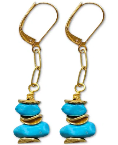 Minu Jewels Turquoise Linear Drop Earrings In Gold