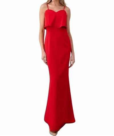 Minuet Strapless Flounce Top Maxi Cocktail Dress In Red