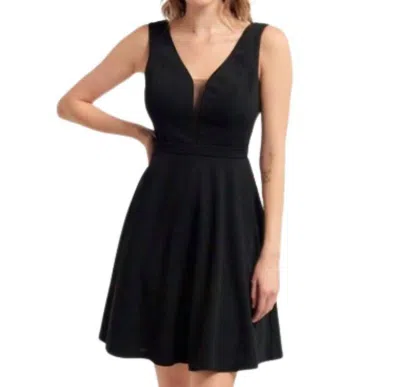Minuet V Neck Flare Mini Dress In Black