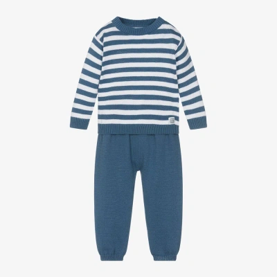 Minutus Blue Stripe Cotton Knit Baby Trouser Set