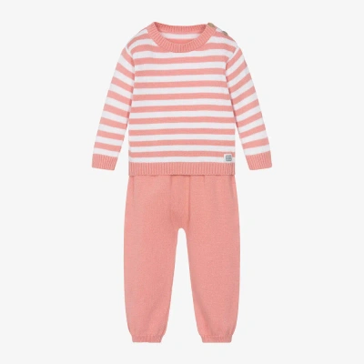 Minutus Pink Stripe Cotton Knit Baby Trouser Set