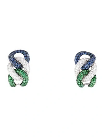 Pre-owned Mio Harutaka 18k Diamond, Sapphire, & Tsavorite Garnet Rope Chain Convertible Earrings In Multicolor