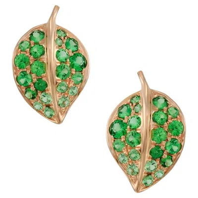 Pre-owned Mio Harutaka 18k Rose Gold And Green Garnet Leaf Earrings In Red