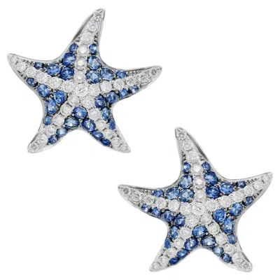 Pre-owned Mio Harutaka 18k White Gold With Blue Sapphire And Diamonds Starfish Earrings