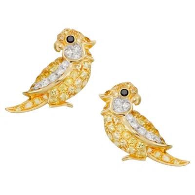 Pre-owned Mio Harutaka 18k Yellow Gold And Yellow Sapphire And Diamond Little Bird Earring