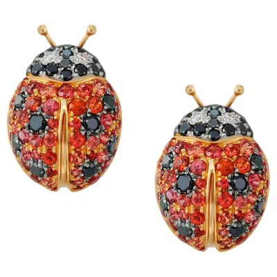 Pre-owned Mio Harutaka 18k Yellow Gold Ladybug Earrings