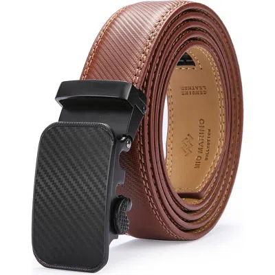 Mio Marino Classic Adjustable Ratchet Leather Dress Belt In Brown