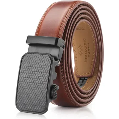 Mio Marino Classic Adjustable Ratchet Leather Dress Belt In Brown