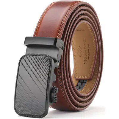 Mio Marino Classic Adjustable Ratchet Leather Dress Belt In Gold