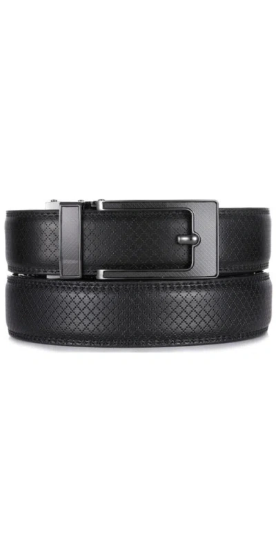 Mio Marino Crosshatch Leather Adjustable Ratchet Belt In Black