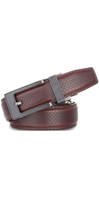 Mio Marino Crosshatch Leather Adjustable Ratchet Belt In Brown