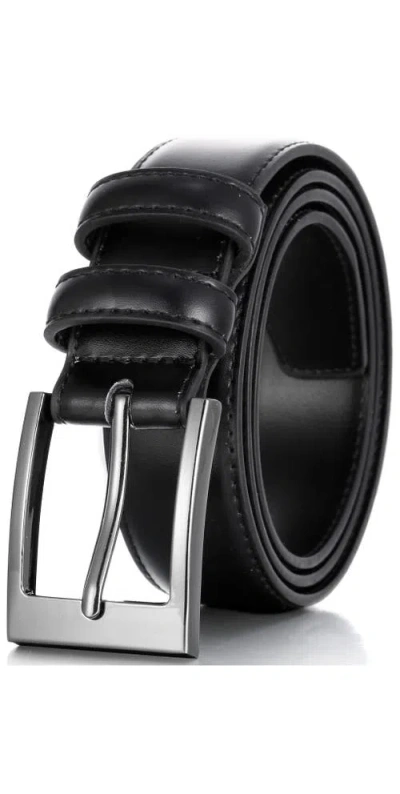 Mio Marino Dual Loop Leather Dress Belt In Black