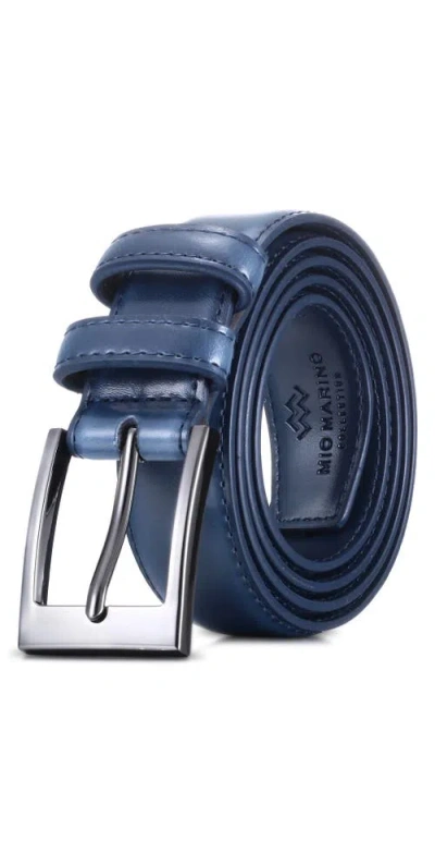 Mio Marino Dual Loop Leather Dress Belt In Blue