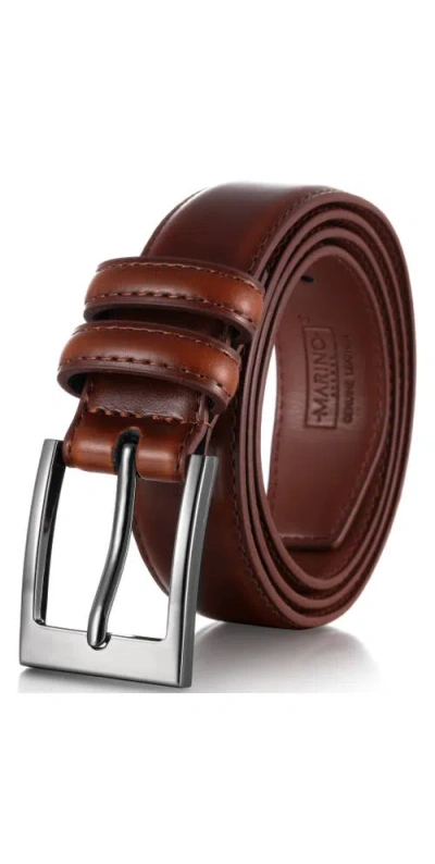 Mio Marino Dual Loop Leather Dress Belt In Brown