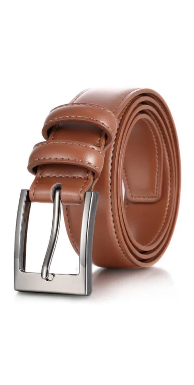 Mio Marino Dual Loop Leather Dress Belt In Brown