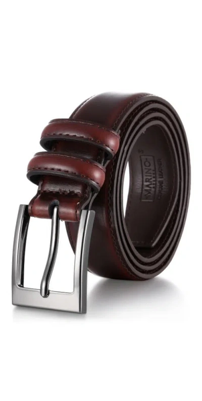 Mio Marino Dual Loop Leather Dress Belt In Burgundy