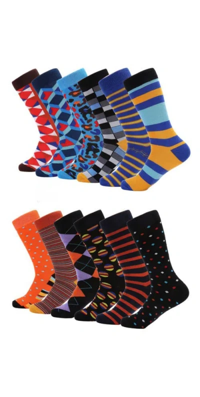 Mio Marino Fashion Patterned Cotton Blend Dress Socks 12-pack Gift Set In Multi