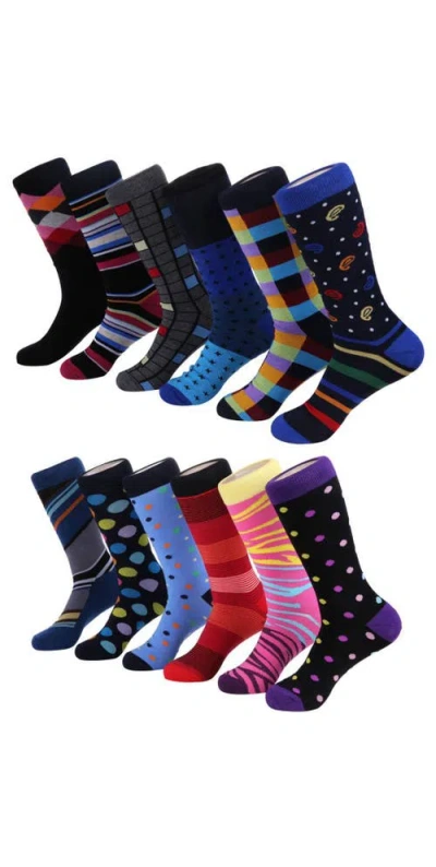 Mio Marino Fashion Patterned Cotton Blend Dress Socks 12-pack Gift Set In Multi