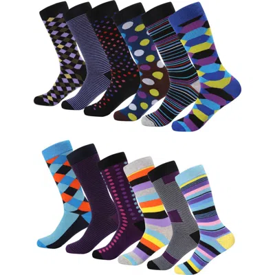 Mio Marino Patterned Cotton Blend Dress Socks 12 Pack Gift Set In Multi