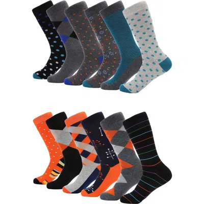 Mio Marino Patterned Cotton Blend Dress Socks 12 Pack Gift Set In Multi