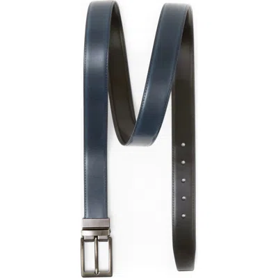 Mio Marino Reversible Leather Belt With Rotating Buckle In Blue