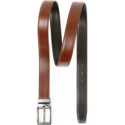 Mio Marino Reversible Leather Belt With Rotating Buckle In Brown