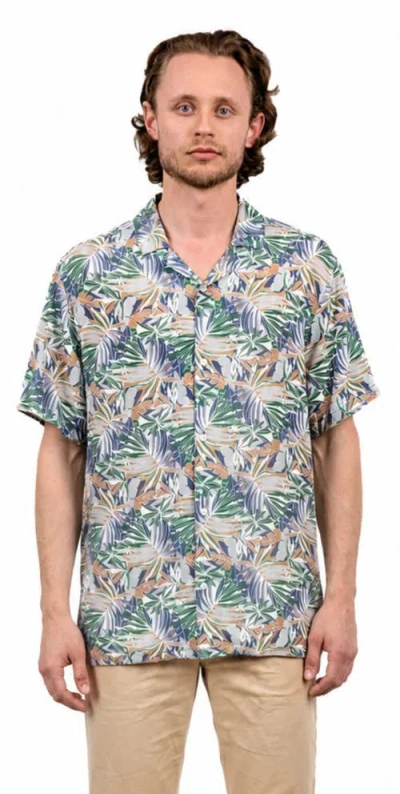 Mio Marino Tropical Print Button-down Hawaiian Camp Shirt In Blue
