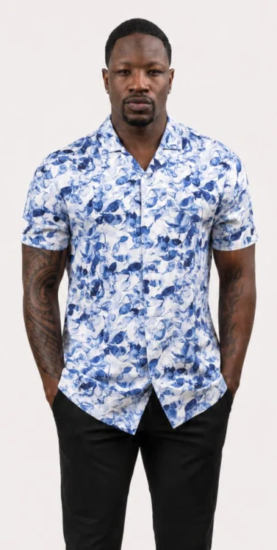 Mio Marino Tropical Print Button-down Hawaiian Camp Shirt In Blue