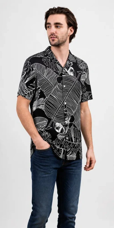 Mio Marino Tropical Print Button-down Hawaiian Camp Shirt In Black