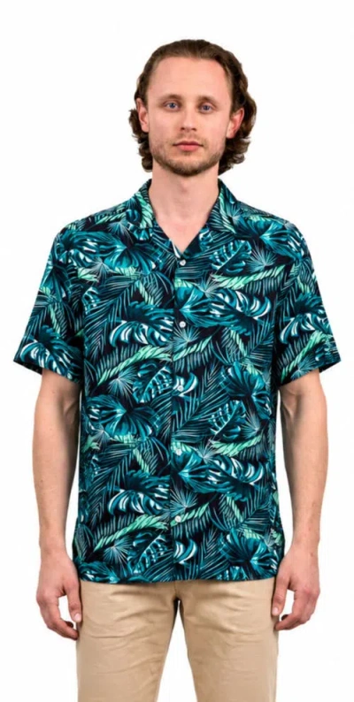 Mio Marino Tropical Print Button-down Hawaiian Camp Shirt In Blue