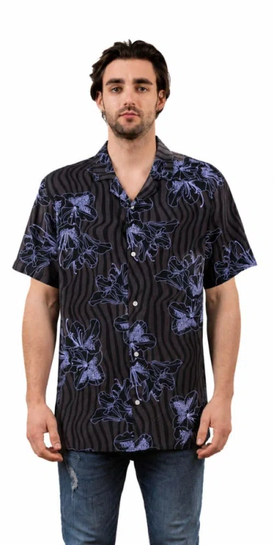 Mio Marino Tropical Print Button-down Hawaiian Camp Shirt In Black