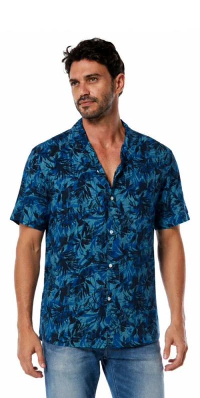 Mio Marino Tropical Print Button-down Hawaiian Camp Shirt In Blue