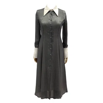 Mionè Women's Blue Silk Dress With White Collar