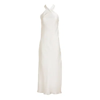 Mionè Women's Long Silk Halter Neck Dress - White